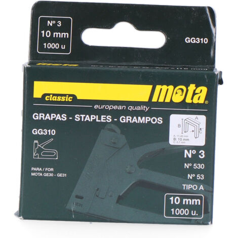 Agrafes MOTA n°3 10 mm 1000 unités. Épaisseur 0,7 mm GG310 (1/2)