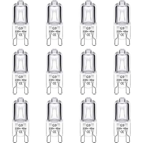 Lot de 12 Ampoule Halogène G9 40W 230V Dimmable 0-100%, 480LM, Blanc Chaud 2700K, G9 Bi-Pin Base Halogène Lampe, Sans Scintillement, pour Four, Lustres, Lampes de Paysage, Éclairage d'armoire