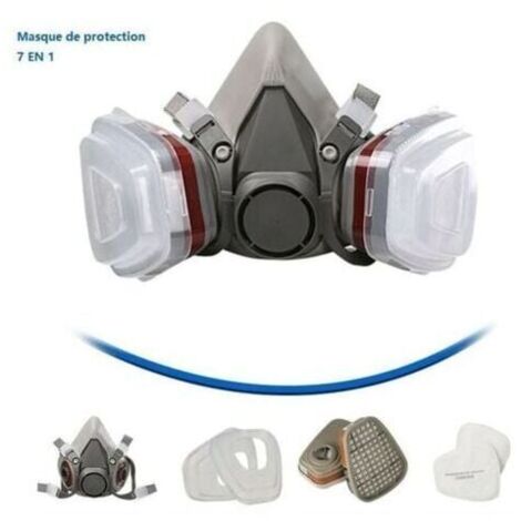 Masque de protection 7 en 1, masque de peinture, réutilisable, avec filtre anti-poussière, masque respiratoire à gaz avec filtre spray, peinture, travaux, produits chimiques, bricolage (1/5)