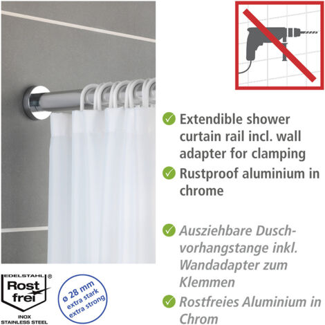 Wenko – Barre de douche télescopique 110-185 cm – Fixation sans perçage – Aluminium inoxydable – Diamètre 28 mm – Chromé (1/5)