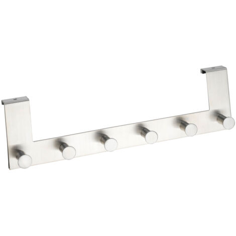 Wenko – Lot de 2 patères de porte à suspendre – Acier inox satiné – 6 crochets pour manteaux et serviettes – Épaisseur de porte 2 cm max – Dimensions 39x11x5,5 cm (1/5)