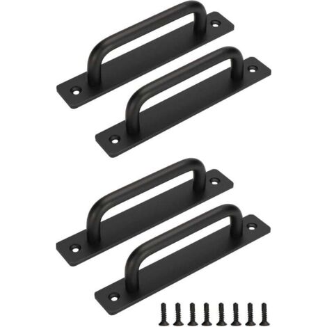 4 Pièces Poignée De Porte De Grange Coulissante, Avec Plaque Acier Inox Pour Portes De Grange Armoire Placard Noir Espacement Des Trous De 128 Mm (1/5)