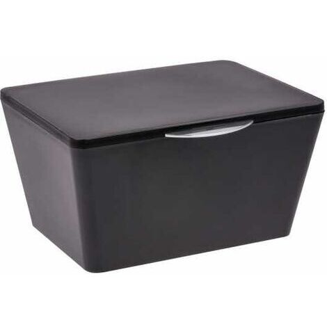 Wenko – Boîte de rangement avec couvercle – Plastique incassable (PET) – Dimensions 19 x 10 x 15,5 cm – Pour salle de bain et cuisine – Couleur noire (1/5)