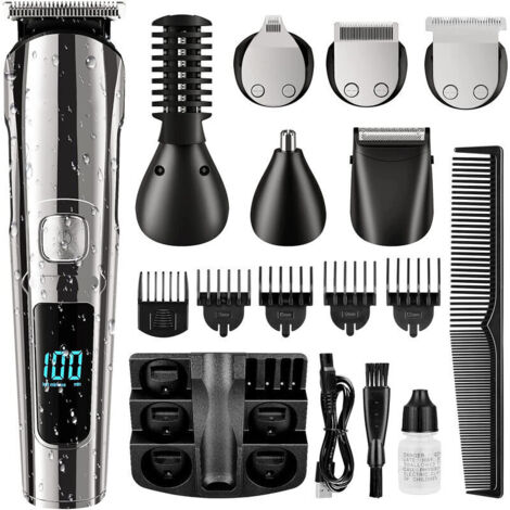 Ikodm – Tondeuse à barbe sans fil étanche – Kit de toilettage tout-en-un avec 6 têtes de coupe – Lames en acier inoxydable – Autonomie 90 min