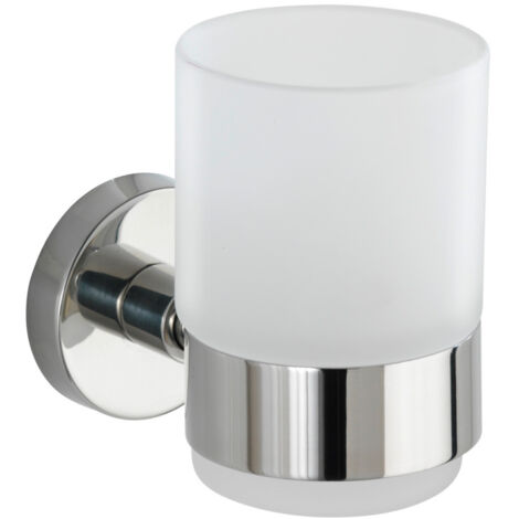 WENKO Porte brosse à dent mural, gobelet salle de bain mural, Uno Bosio Shine, verre - fixation en acier inox, 7x9,5x10,5 cm, brillant (1/5)