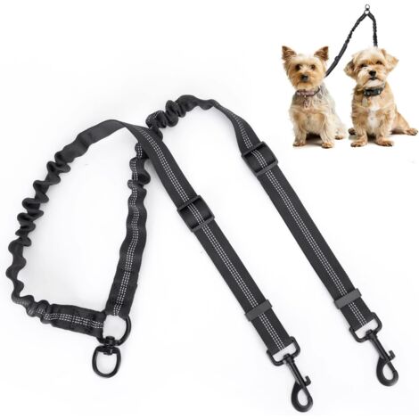 Laisse double pour chien, réglable et rotative à 360°, pour 2 chiens, grande taille, anti-emmêlement, réfléchissante (1/5)