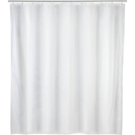 Wenko – Rideau de douche 120x200 blanc lavable – 8 anneaux – Polyester recyclé imperméable – Anti-moisissure durable – Entretien facile