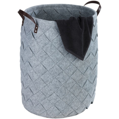 Panier à linge tressé Trovo, panier à linge sale avec poignée de transport, grande capacité de rangement de 75L, Polyester effet feutre de haute qualité, Ø 40x60 cm, gris (1/5)