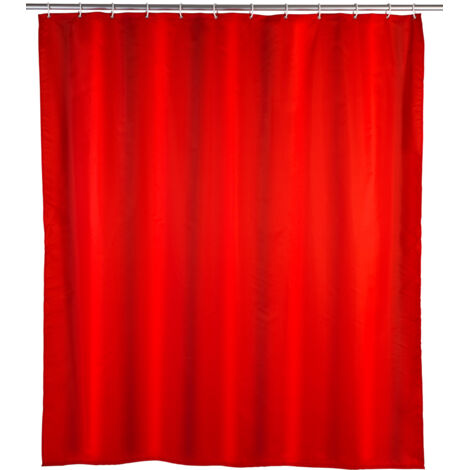 Wenko – Rideau de douche 20037100 en textile rouge anti moisissure 180x200 cm – Revêtement antibactérien – Œillets métalliques renforcés (1/7)