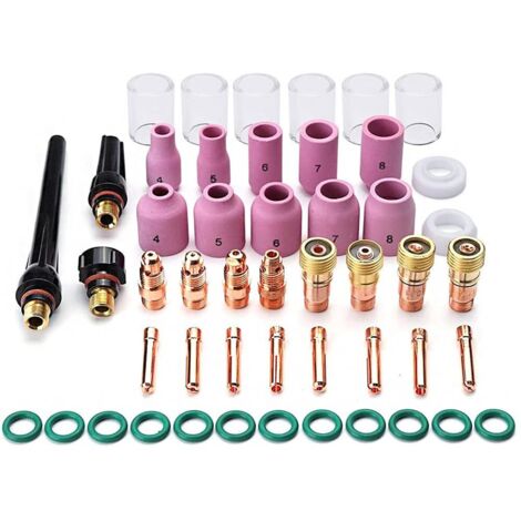 Lot de 49 Tig Torche De Soudage Stubby Gaz Objectif avec pinceaux, Corps en Verre, buse en Aluminium, lentille de gaz Stubby 10 Pour Wp-17/18/26