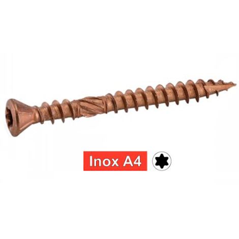 Vis terrasse tête fraisée bombée six lobes - Double filet - Inox A4 5x50 mm - Brun mm - Boîte de 200
