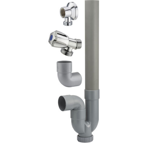 Noyon & Thiebault – Kit robinet équerré à clapet pour machine à laver – Applique avec écrou collet battu Ø14 – Siphon PVC Ø40 – Coude 90° en ABS
