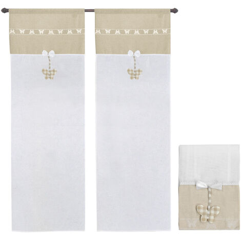 Rideau de Fenêtre Couple 2 pcs Porte Intérieure Tissu semi-transparent Papillon Shabby Chic - 60x240 cm (1/4)