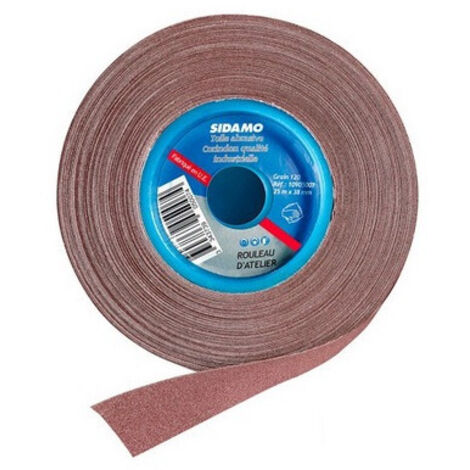Sidamo – Rouleau abrasif de ponceuse 25m x 38mm grain 80 – Corindon pour ponçage bois dur et métaux – Souple et résistant aux arêtes vives - 25mx38mm