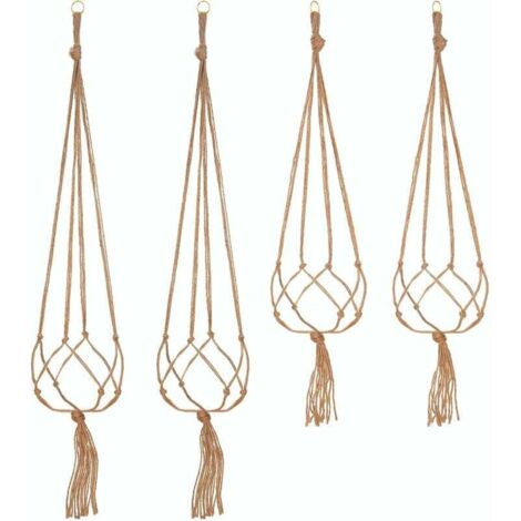 Lot de 4 Suspension Corde Plante Macramé Porte Pot Suspendu Plante Cintre Intérieur Extérieur Décoration du Jardin avec - 2 pièces 105 cm et 2 pièces 90 cm, 4 pieds--