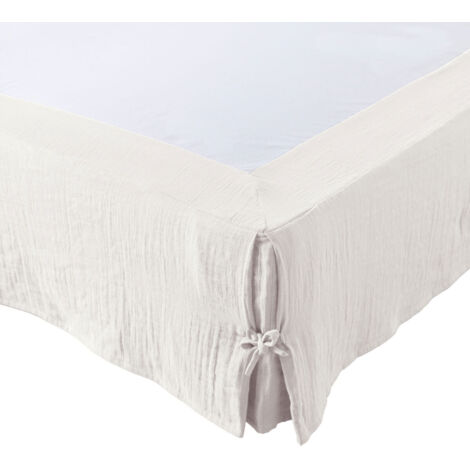 Cache-sommier gaze de coton 160x200 cm – Coloris blanc chantilly – Jupe 30 cm avec plis creux – 3 faces en gaze de coton – 125 gr/m² – L'Effet Papillon