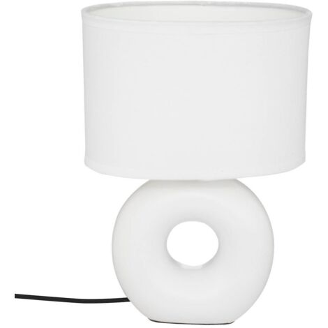 Atmosphera – Lampe à poser blanche en céramique – Abat-jour en coton H 25 cm – Longueur 18,2 cm, Largeur 11,8 cm – Éclairage doux pour salons et chambres (1/5)