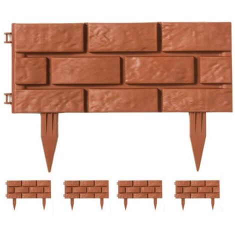 Terre Jardin – Bordure de jardin clipsable – Lot de 4 – Polypropylène recyclé – Imitation brique – Dimensions 45 x 17.5 x 2.7 cm