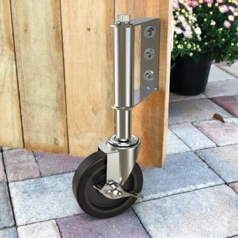 Roue de portail 100mm avec ressort intégré – Acier galvanisé pour bois dur – Capacité 100 kg – Roulettes pivotantes pour sols irréguliers