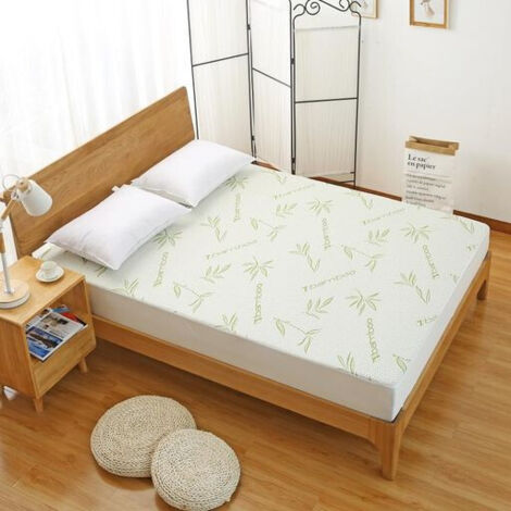 Protège matelas "Bambou" imperméable 140 x 190 cm bonnet 35 cm - Blanc - (1/3)
