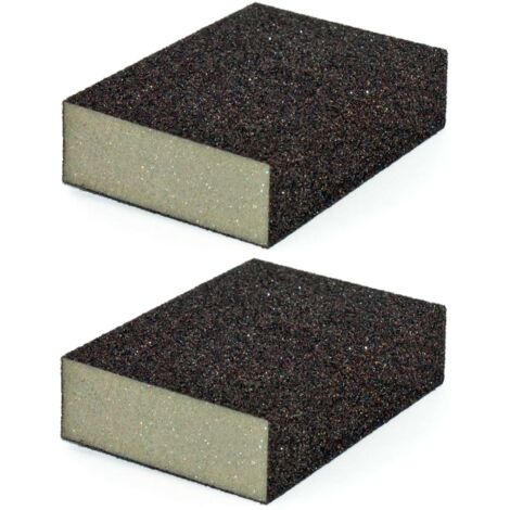 Lot de 2 éponges abrasives 100x70x26mm – Grain 100 – 4 faces pour ponçage bois, métal, verre, plastique, porcelaine (1/2)