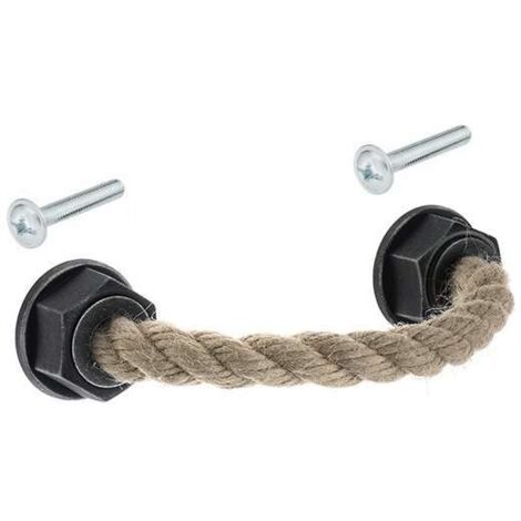 Cyclingcolors – Poignée de meuble en corde antique – Entraxe 128mm – Hauteur 50mm – Finition noire avec embouts – Vis de fixation incluses