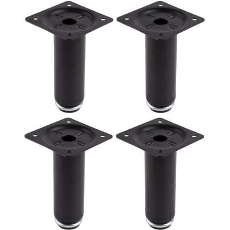 Cyclingcolors – Lot de 4 pieds de meuble ajustables 100mm – Acier noir mat – Base ronde Ø30mm – Capacité de charge 20-25kg – À visser