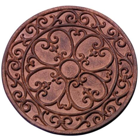 Esschert Design – Pas japonais rond en fonte marron – Diamètre 29,8 cm – Hauteur 1,2 cm – Pour allées extérieures – Poids 2,6 kg