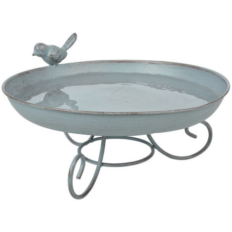 Bain d'oiseau sur pied métal gris - D 21,7 x H 11,8 cm - Fer, fonte - Livraison gratuite