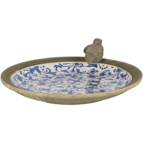 Esschert Design – Bain d'oiseau en céramique patiné bleu – Matériau résistant aux intempéries – Dimensions 33,5 x 33,5 x 10,8 cm – Pour attirer les oiseaux