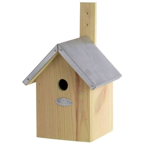 Nichoir mésange bleue en zinc – Toit en zinc – Dimensions 18x18x32 cm – Fixation murale pour jardin – Westfalia
