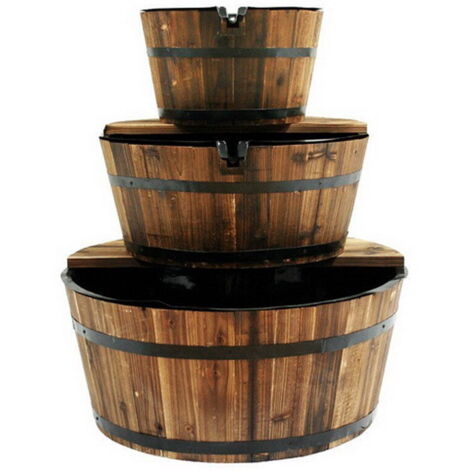 Ubbink – Fontaine de jardin en bois 72 cm – 3 tonneaux rustiques – Pompe 600 L/h incluse – Installation rapide pour terrasse et balcon