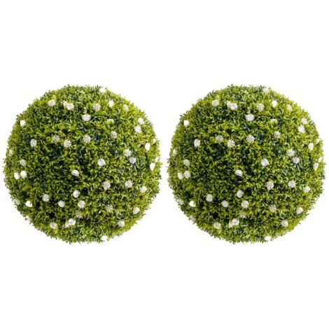 XXL Buchsbaumkugel-Set (2 Stück), Ø 42 cm, künstliche Pflanzen mit weißen Blüten UV-beständige Kunstpflanzen für den Außenbereich & wetterfest Hängende Buchsbaumkugel für Garten, Balkon, Hochzeit (1/5)