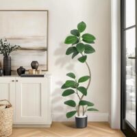 Künstlicher Geigenfeigenbaum – im 19,8 cm großen weißen Pflanztopf, für Zuhause, Büro, Wohnzimmer, als Einzugsgeschenk