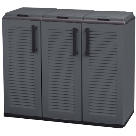 Armario bajo línea eco easy con reciclaje selectivo de 3 tapas, polipropileno, gris oscuro, 102 x 37 x 84 cm