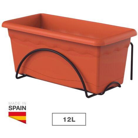 Plastiken – Jardinera terracota con plato integrado 50x20cm – Soporte metálico – Ideal para espacios exteriores – Resistente a la intemperie (1/4)