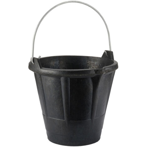 Cubo industrial 12 l de caucho resistente negro, con asa metálica. (1/2)