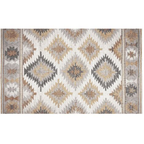 CROMA COLLECTION Alfombra con estampado de tipo kilim con acolchado de espuma 45x75cm color gris beige y marrón (1/3)