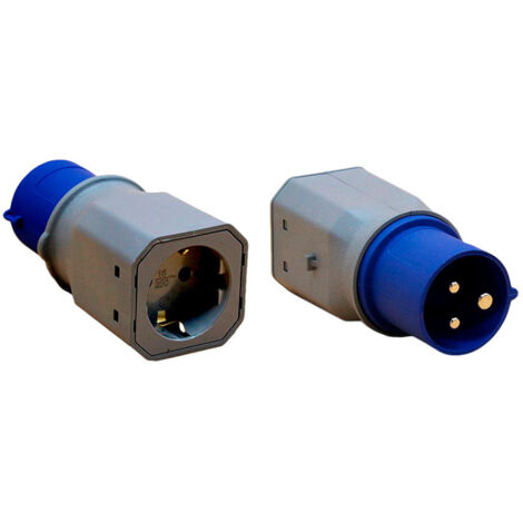Adaptador cetac macho a schuko hembra, 2p+t, 250 v 16 a, azul y gris