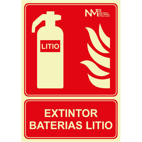 Cartel de señalización de extintor de baterías de litio clase A 21x30 cm
