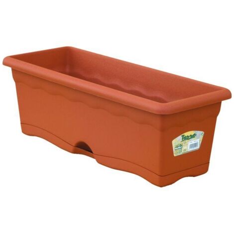 Plastiken – Jardinera con plato integrado terracota 50x20cm – Resistente a UV – Ideal para exteriores y espacios reducidos – Diseño moderno (1/3)