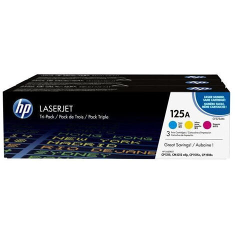 HP 125A pack de 3 toners cyan/magenta/jaune authentiques CF373AM pour HP Color LaserJet CM1312/CP1215/CP1217/CP1515/CP1518 (1/5)