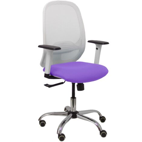 Silla Cilanco blanca malla blanca asiento bali lila brazo regulable base cromada ruedas de parqué (1/2)