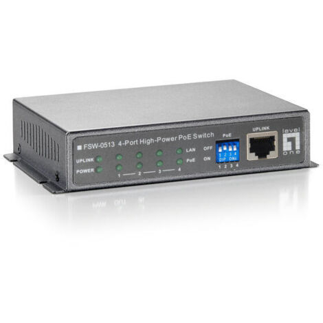 SWITCH NO GESTIONABLE LEVEL ONE FSW-0513 5P 4xPoE 100Mb 120W CARCASA METALICA (1/4)