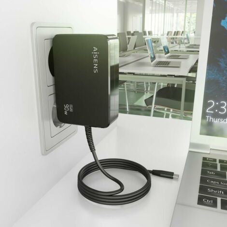 AISENS - CARGADOR GaN 90W PD3.0 1XUSB-C 1.8M, NEGRO (1/2)