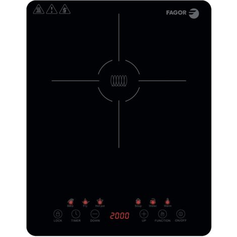 Placa Inducción Portátil FAGOR 2000W, Ultra Slim, Pantalla Táctil, 6 Funciones, 9 Niveles calentamiento, Negro, Lexie FGE0072