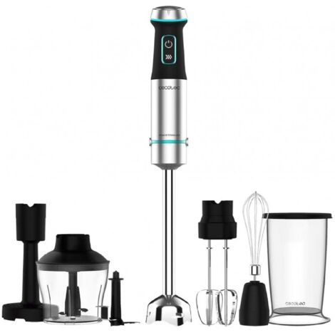 Cecotec Batidora de mano Power TitanBlack 1200 XL PerfectCream&Crush. 1200 W, Cuchillas de 4 hojas, Pie XL, Campana antisalpicaduras, Incluye picadora con cuchilla, varillas batidoras y pasapurés