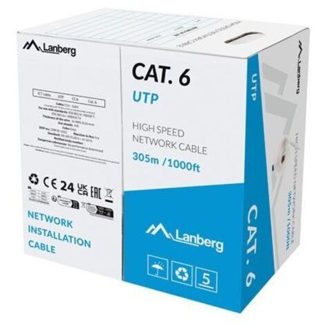 BOBINA CABLE DE RED LANBERG UTP RJ45 CAT.6 SOLIDO CCA 305M GRIS FLUKE PASSED CF