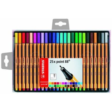 ESTUCHE METALICO 25 ROTULADORES PUNTA FINA 0,4MM. POINT 88 COLORES SURTIDOS STABILO 882501 (1/4)