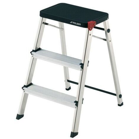 Taburete de aluminio M/3 negro – 3 peldaños – Resistencia de carga 150 kg – Altura máxima 700 mm – Peldaños antideslizantes – Rolser (1/4)